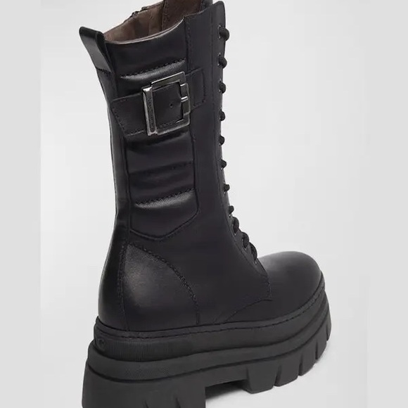 NeroGiardini Black Leather Mid-Calf Combat Boots  Made in Italy Size 38 - Picture 3 of 9